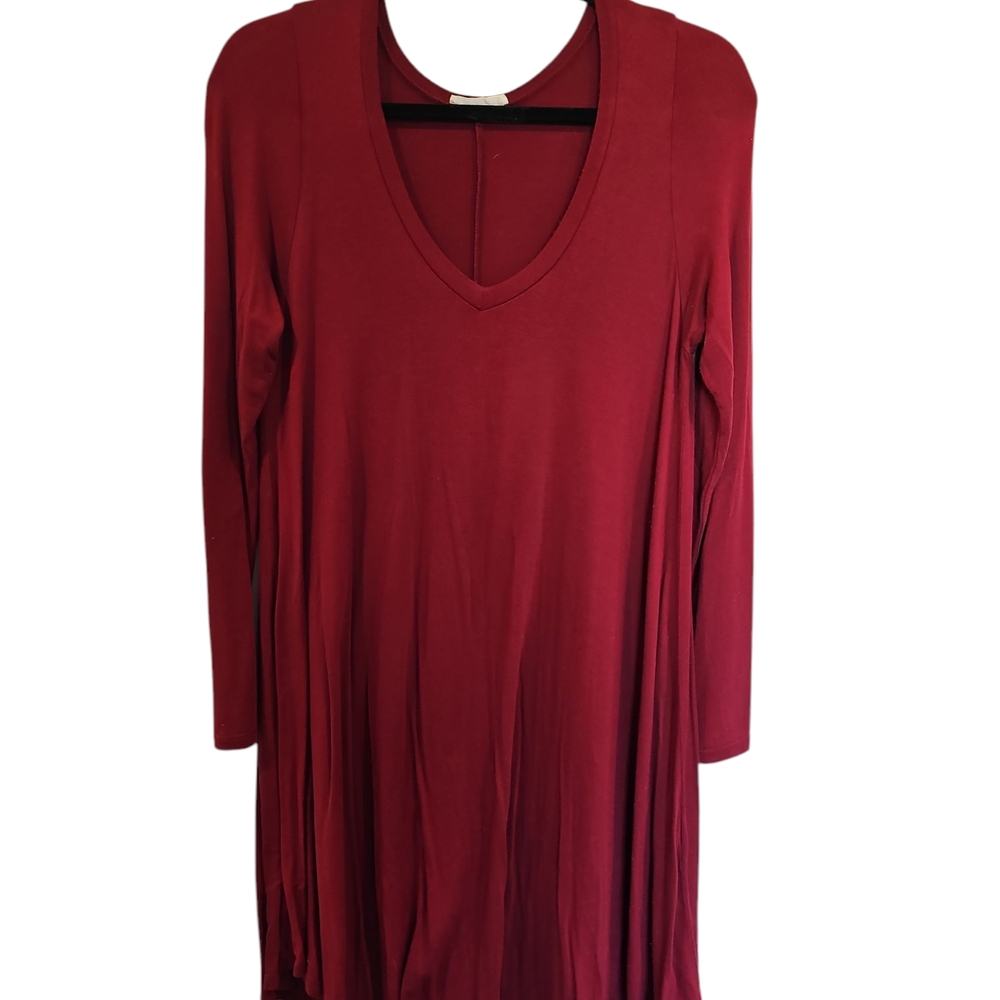 Dark Red Long Sleeve Casual Dress